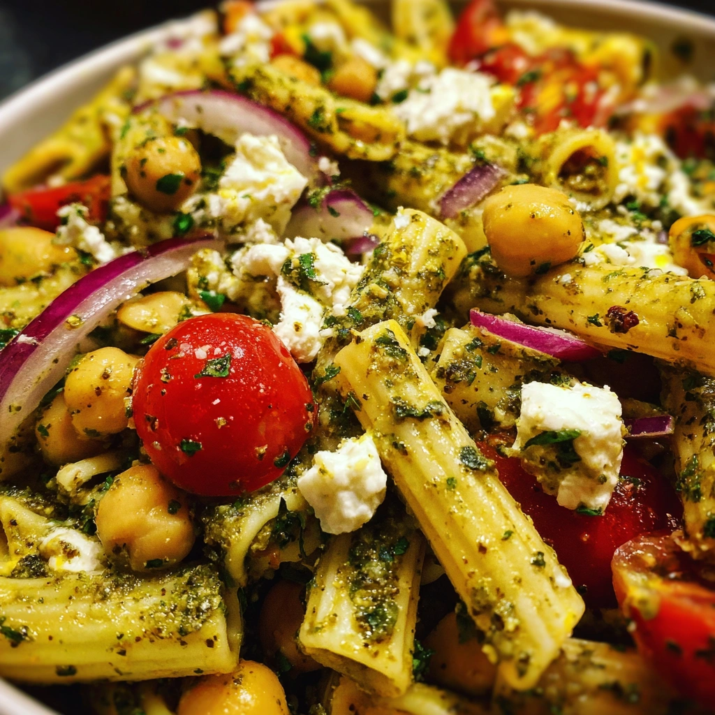 Pesto Chickpea & Feta Pasta Salad