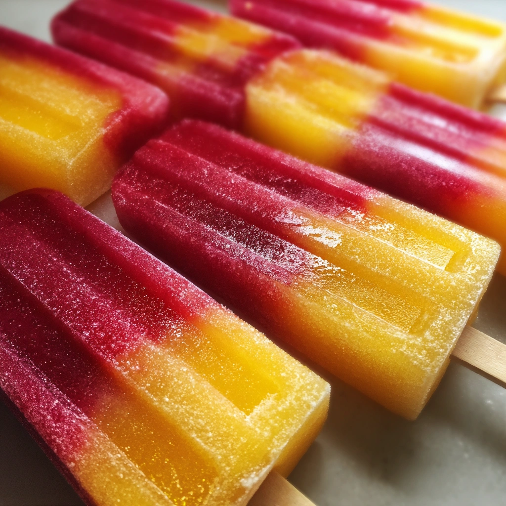 Raspberry Peach Sorbet Popsicles