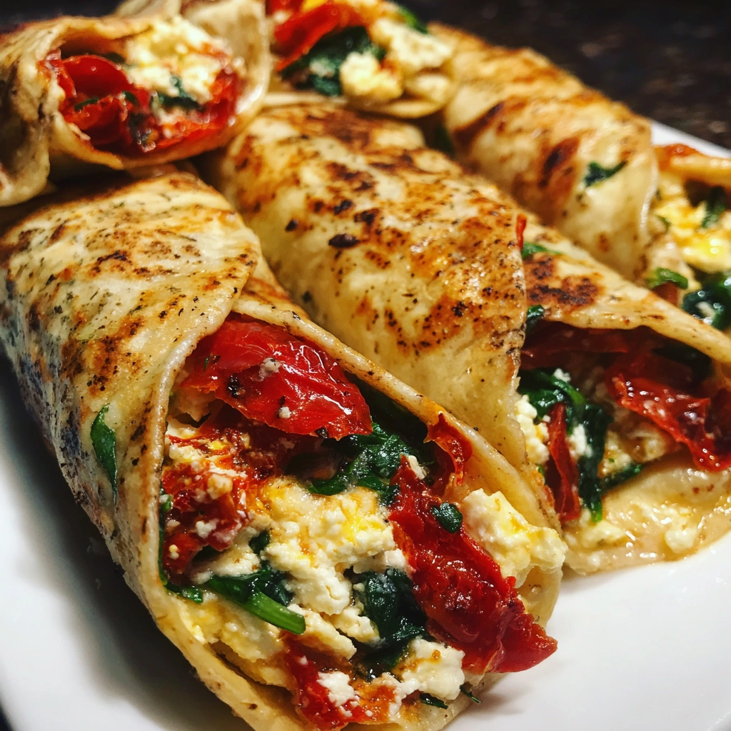Roasted Red Pepper Feta Breakfast Wraps