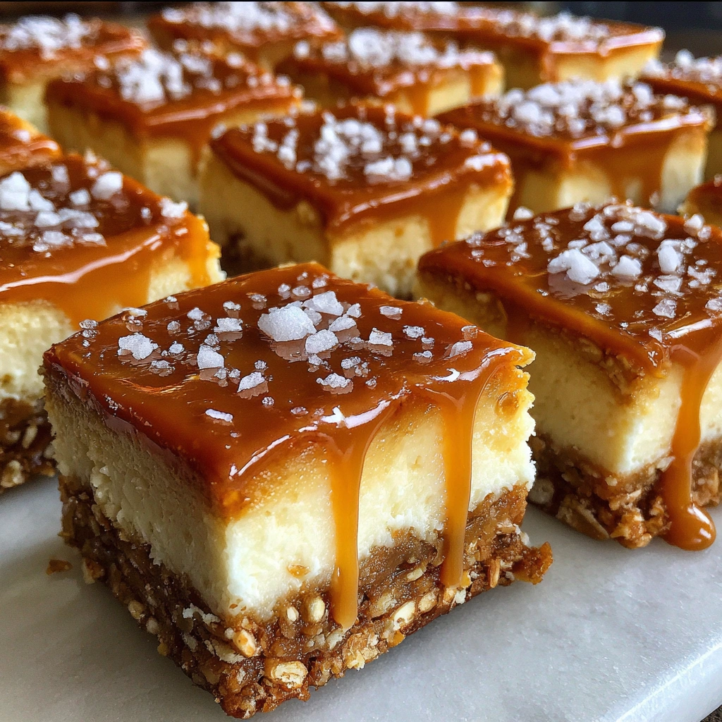 Salted Caramel Pretzel Cheesecake Squares