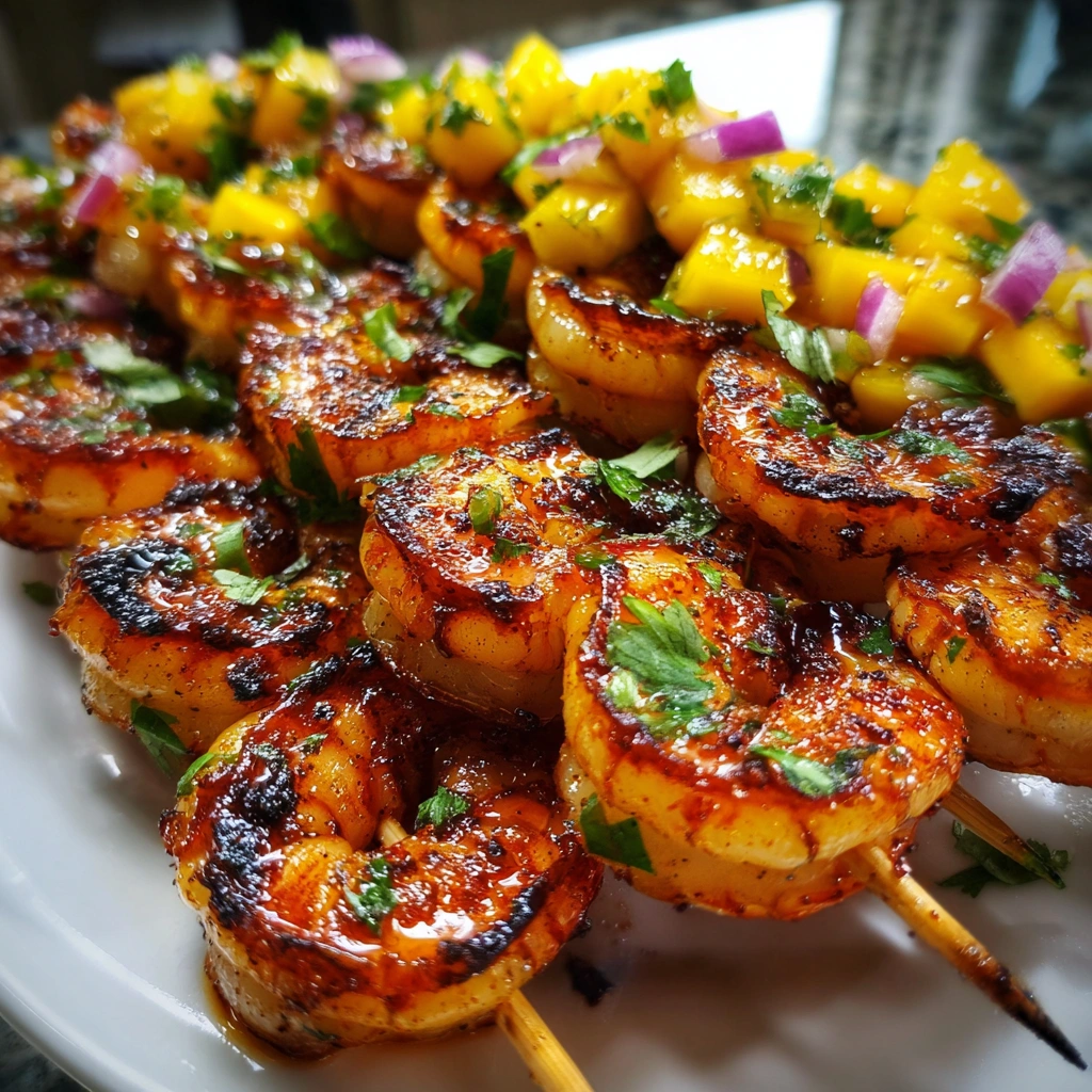 Spicy Grilled Shrimp Skewers with Mango Salsa