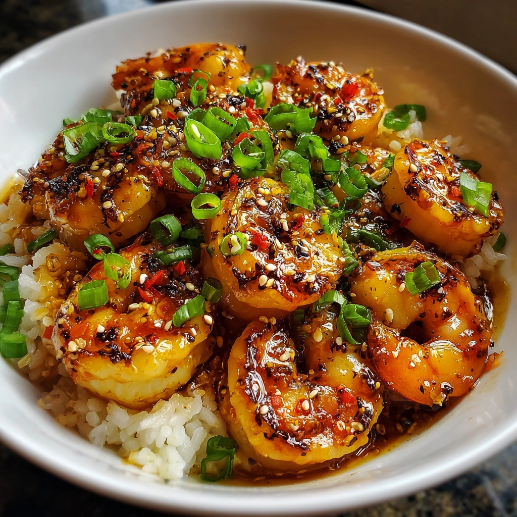 Spicy Honey Garlic Shrimp Rice Bowl