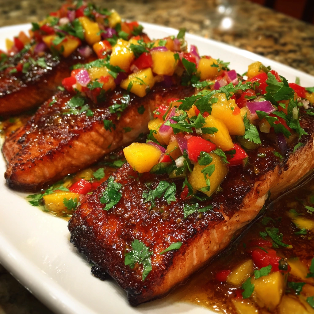 Sticky Glazed Salmon with Nectarine Salsa