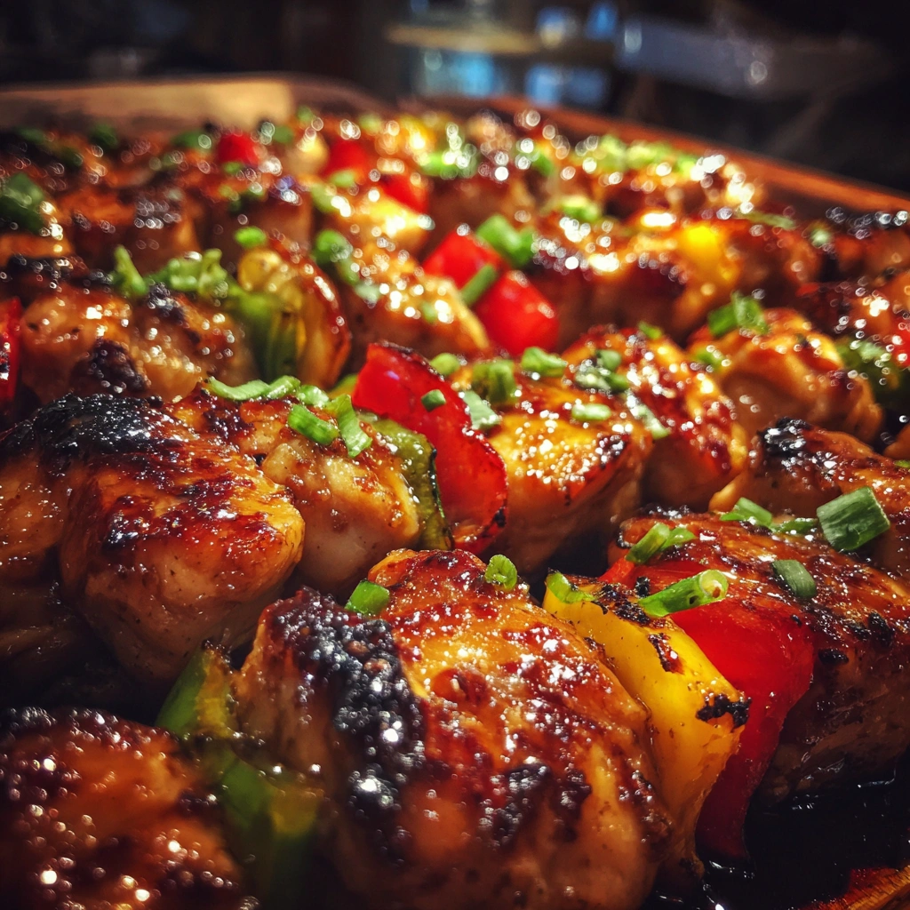 Sticky Honey Garlic Chicken Skewers