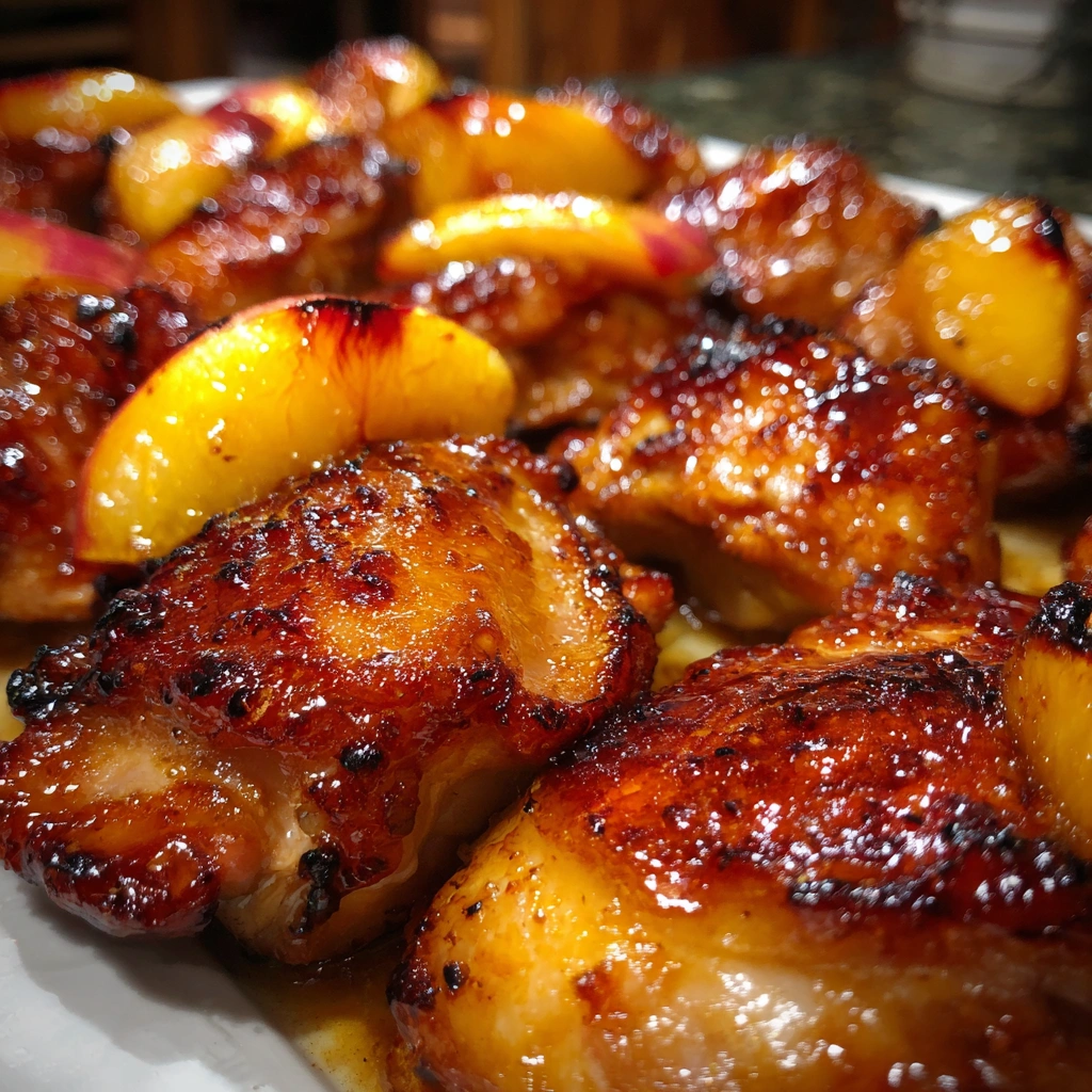 Sticky Peach Glazed Chicken Thighs