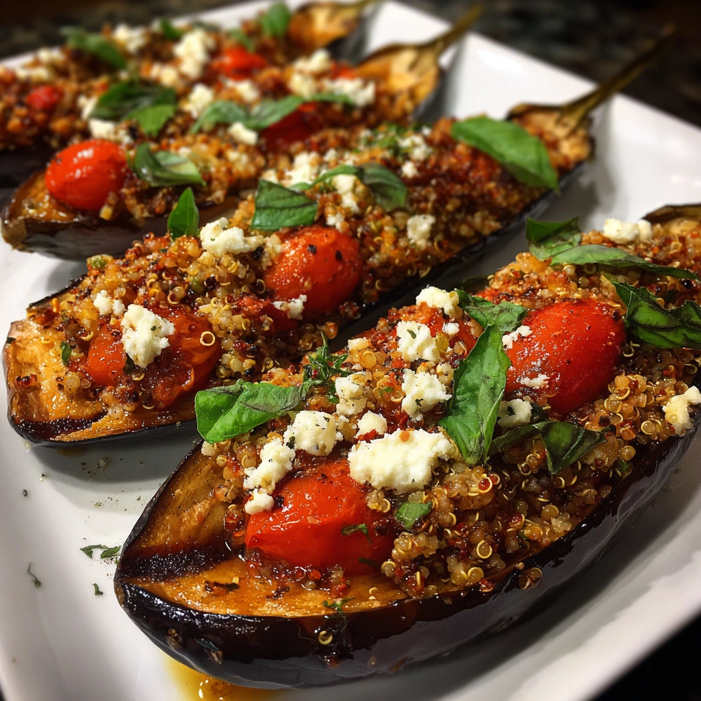 Stuffed Eggplant Boats with Quinoa and Feta