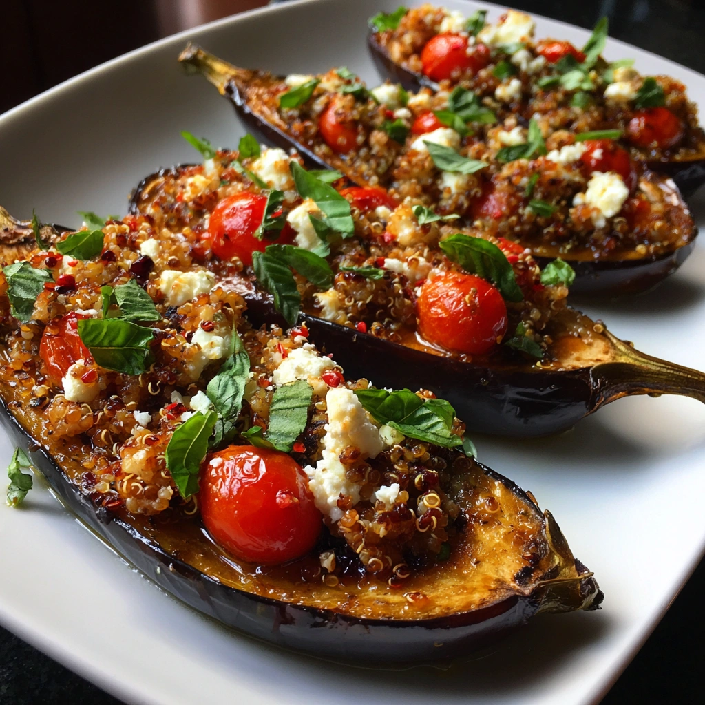 Stuffed Eggplant Boats with Quinoa and Feta
