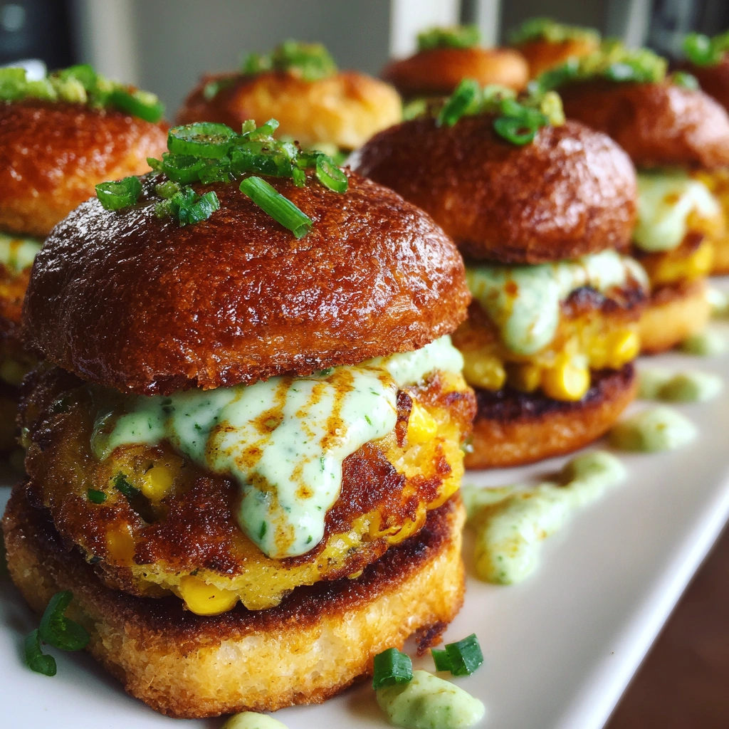 Sweet Corn Fritter Sliders with Jalapeño Aioli