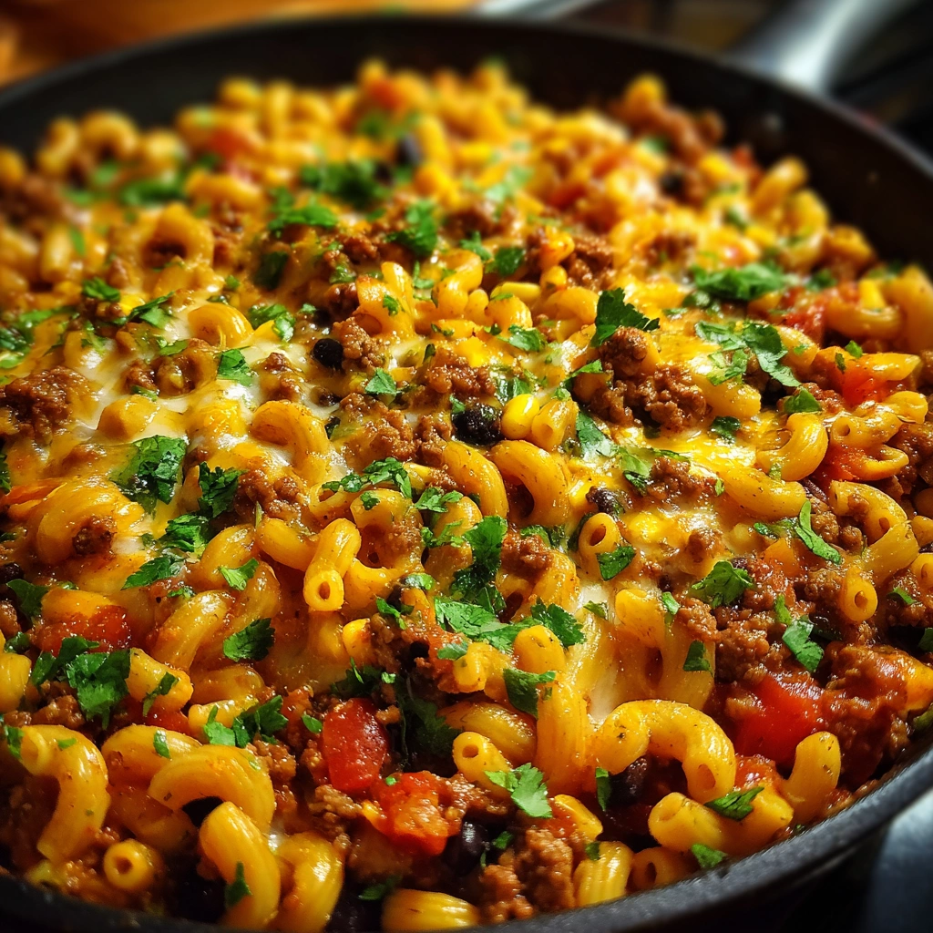 Tex-Mex Ground Beef Pasta Skillet