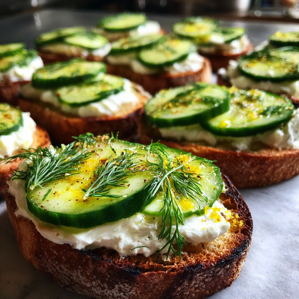Whipped Feta Cucumber Snack Toasts