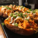 Buffalo Chicken Stuffed Sweet Potatoes