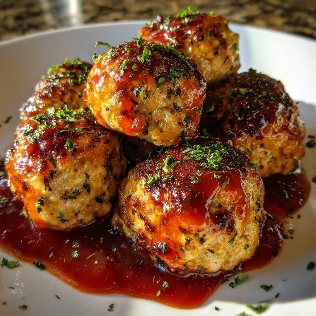 Baked Chicken Meatballs with Strawberry BBQ Sauce
