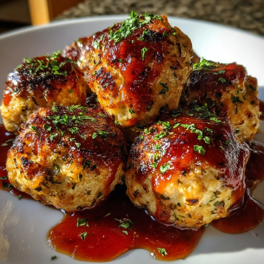 Baked Chicken Meatballs with Strawberry BBQ Sauce