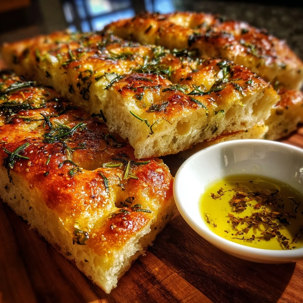 Herbed Focaccia Bread with Olive Oil Dip