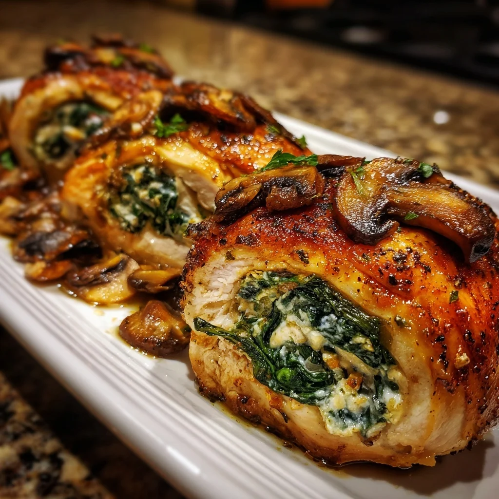 Spinach and Mushroom Stuffed Chicken Breast