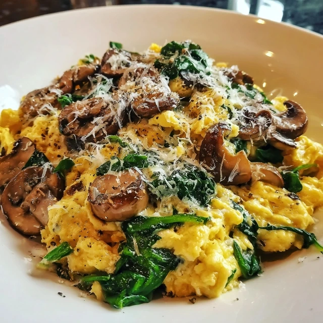 Scrambled Eggs with Spinach and Mushrooms