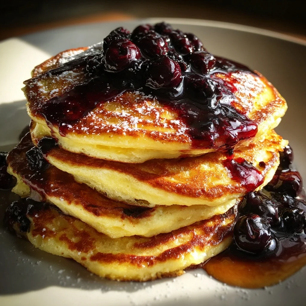 Lemon Ricotta Pancakes with Blueberry Sauce