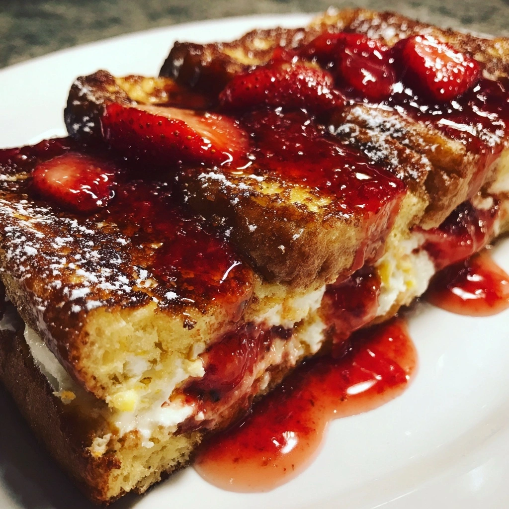 Baked Cream Cheese French Toast with Strawberry Drizzle