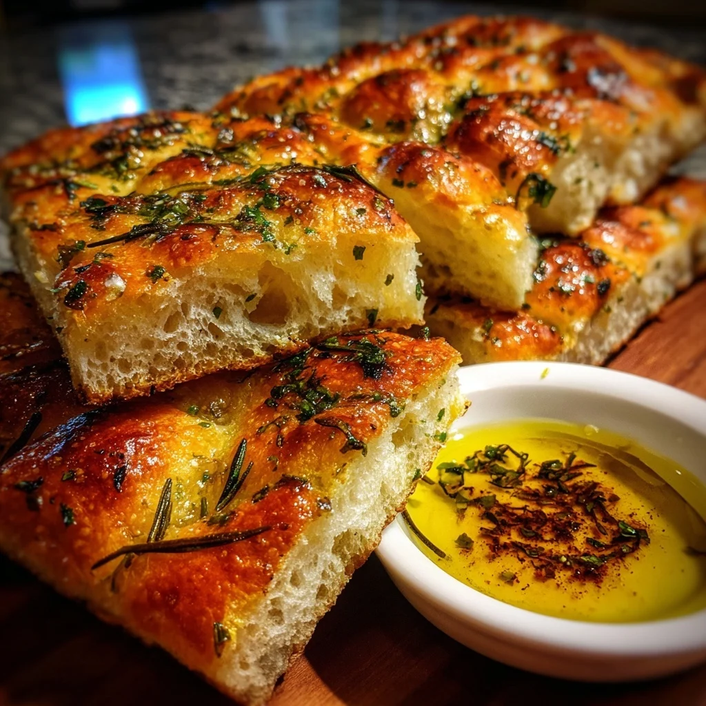 Herbed Focaccia Bread with Olive Oil Dip