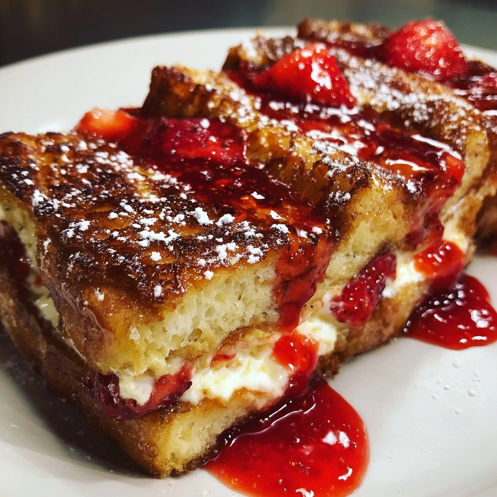 Baked Cream Cheese French Toast with Strawberry Drizzle
