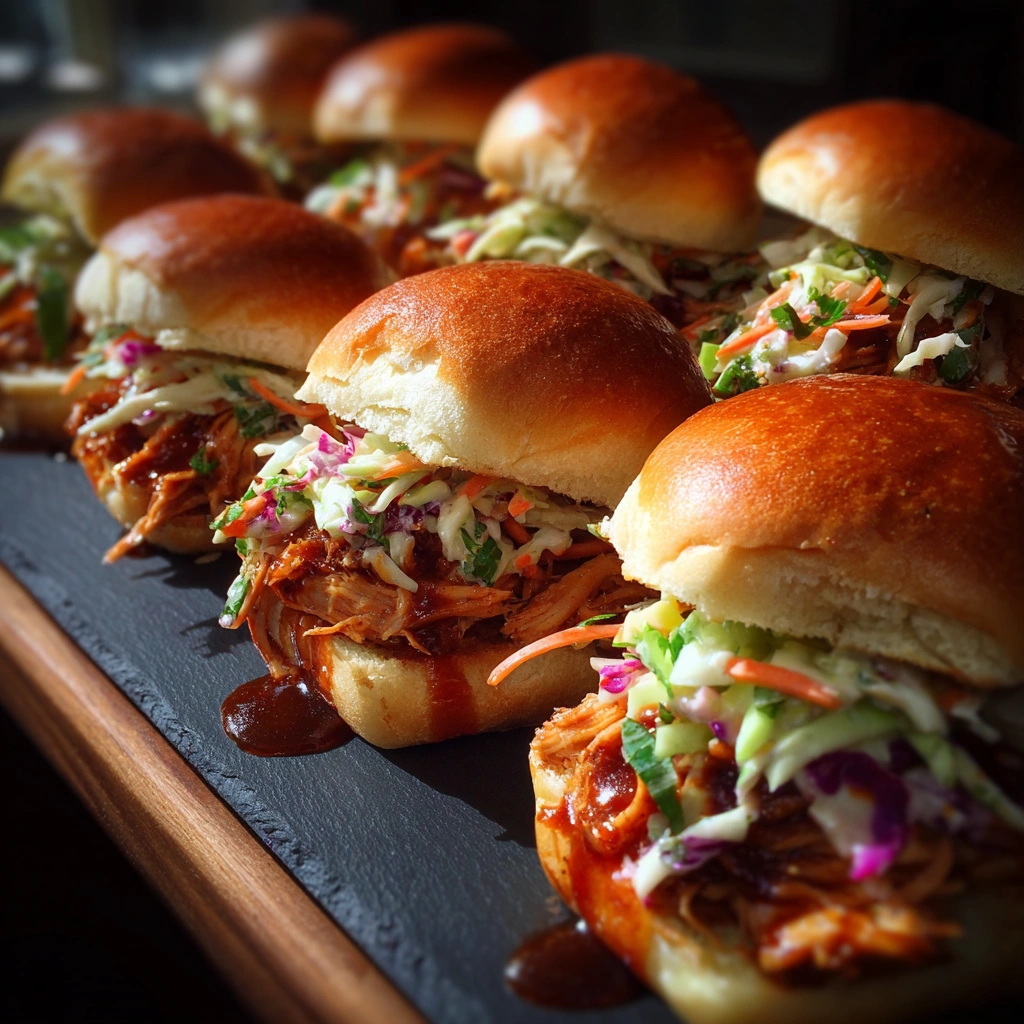 BBQ Pulled Salmon Sliders with Slaw