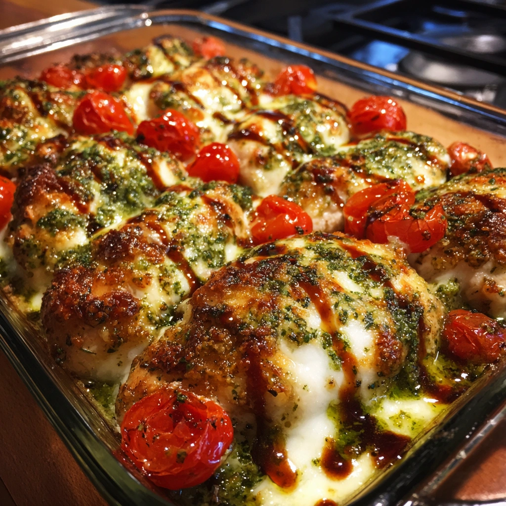 Baked Pesto Caprese Chicken Casserole