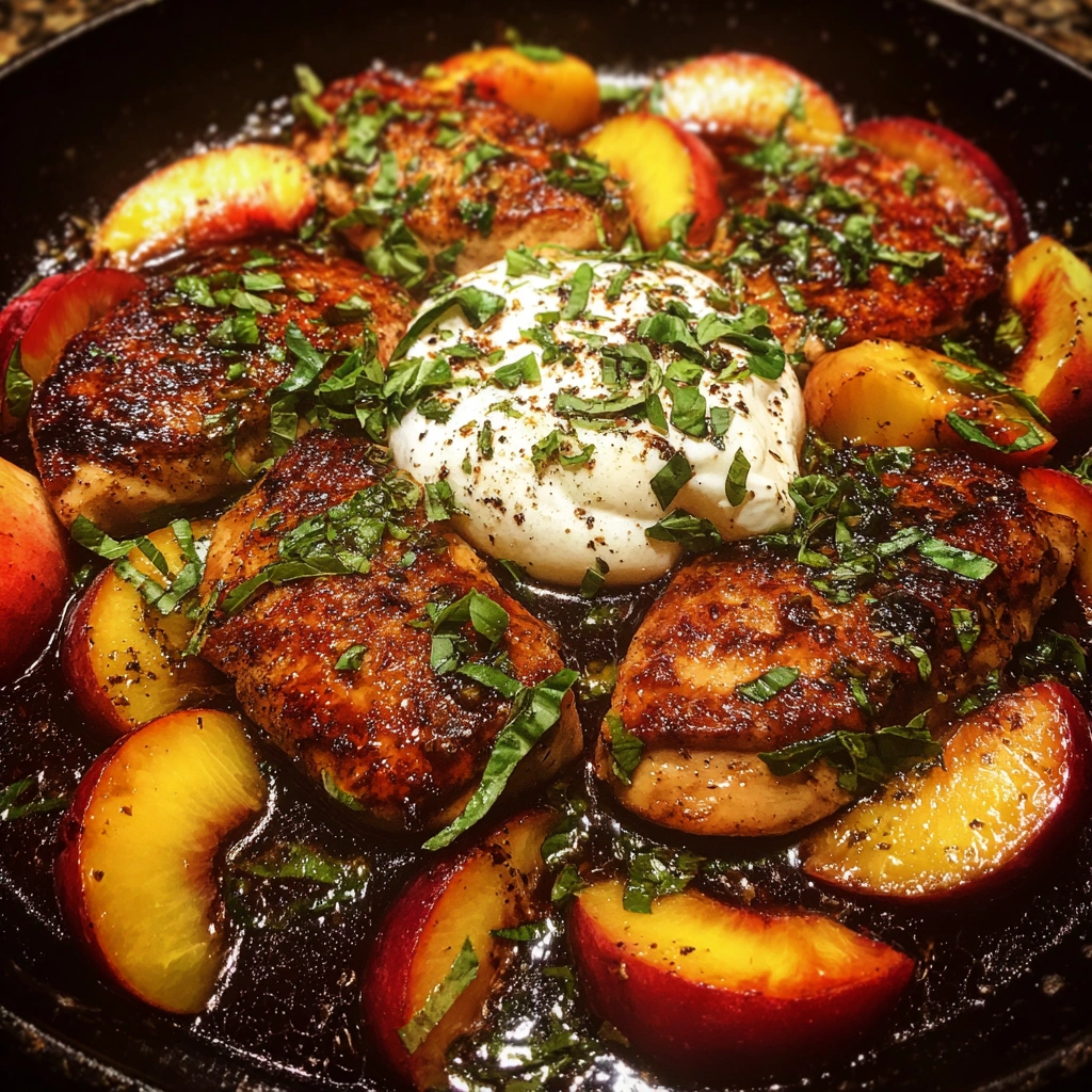 Balsamic Peach & Burrata Chicken Skillet