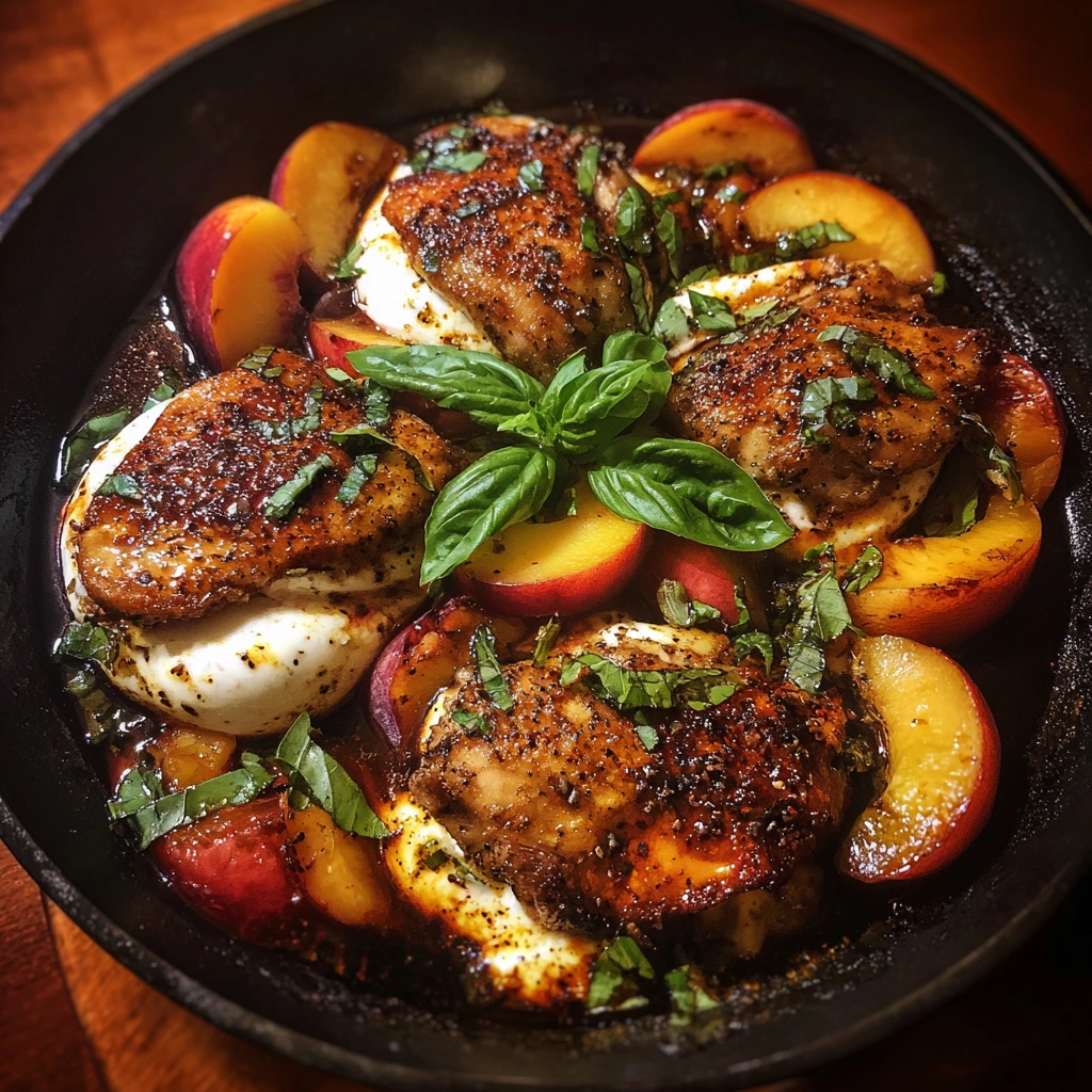 Balsamic Peach & Burrata Chicken Skillet