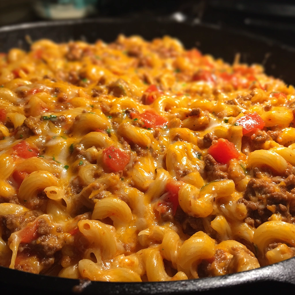 Cheesy Ground Beef Taco Pasta Skillet