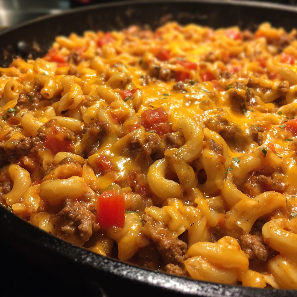 Cheesy Ground Beef Taco Pasta Skillet