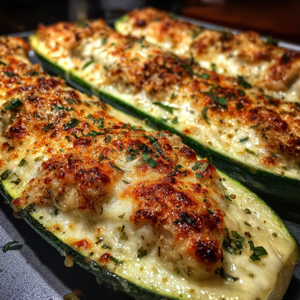 Chicken Alfredo Stuffed Zucchini Boats