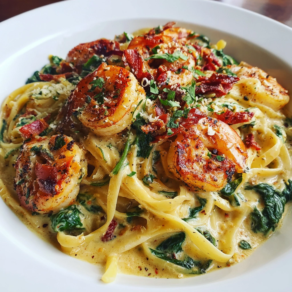 Creamy Tuscan Shrimp & Spinach Pasta