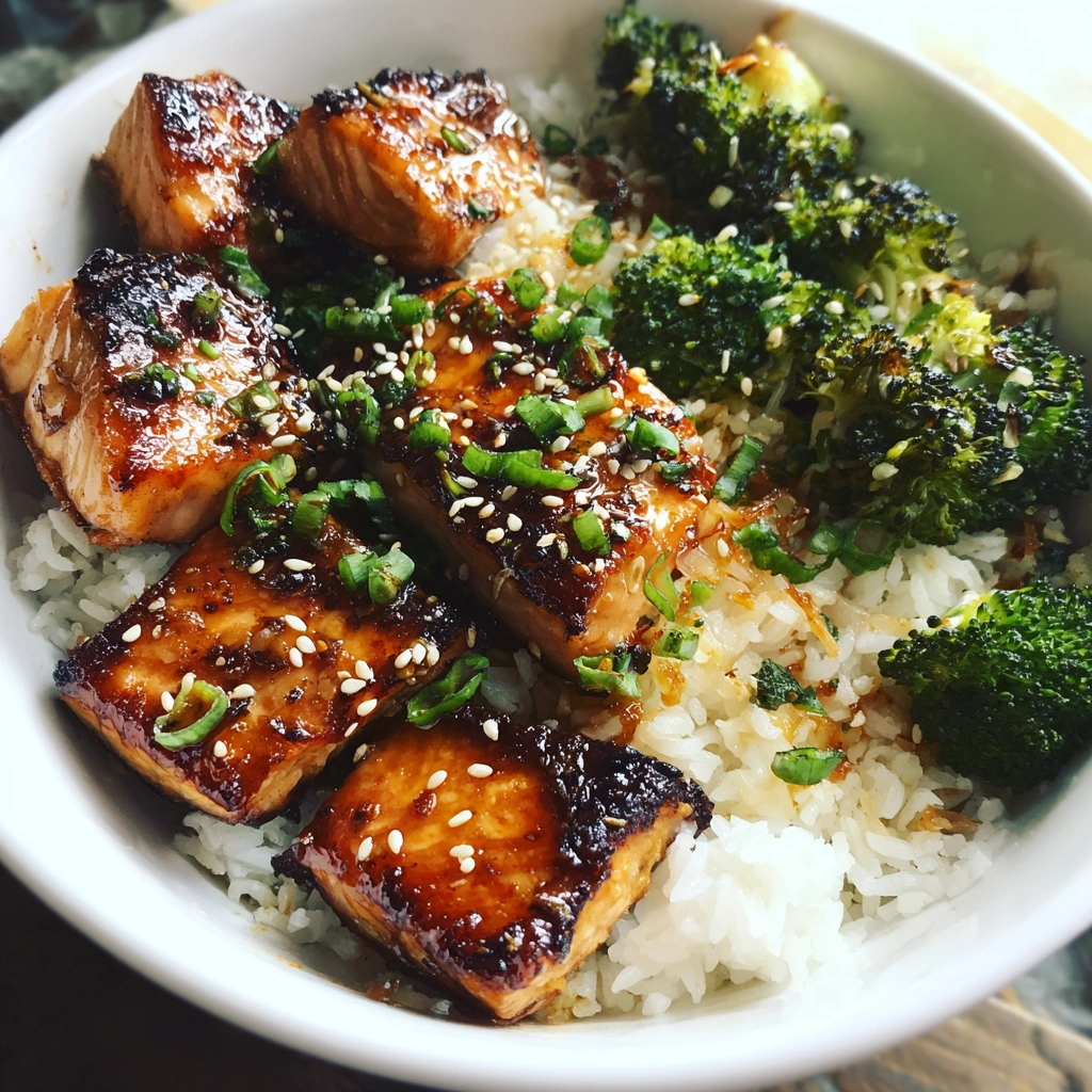 Crispy Honey Garlic Salmon Rice Bowl