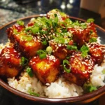 Crispy Honey Garlic Tofu Rice Bowl