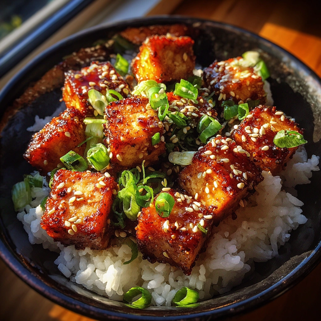 Crispy Honey Garlic Tofu Rice Bowl