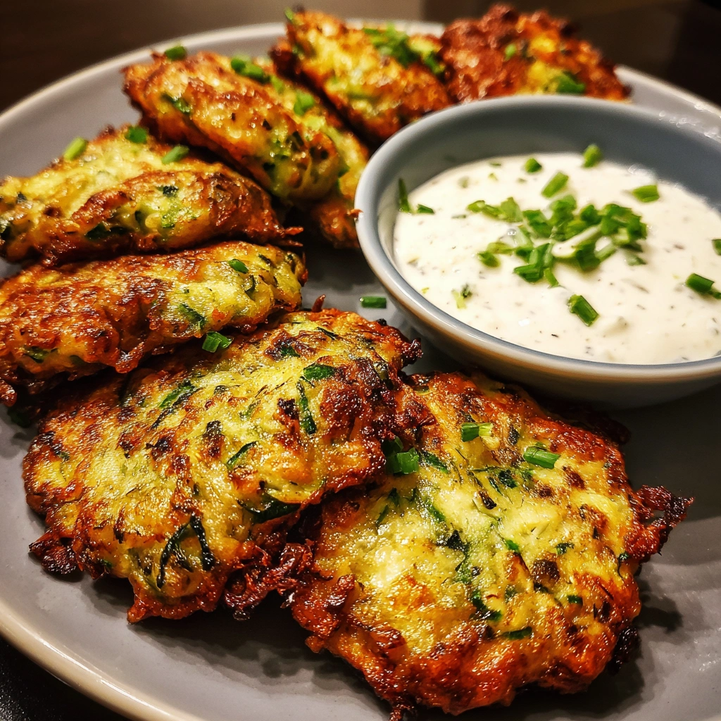 Crispy Zucchini Fritters with Garlic Yogurt Dip