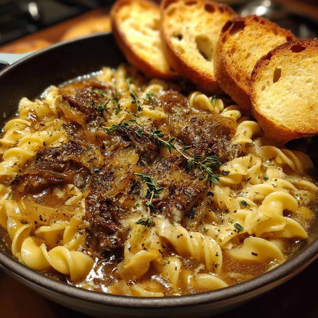 French Onion Pasta Bowl Soup