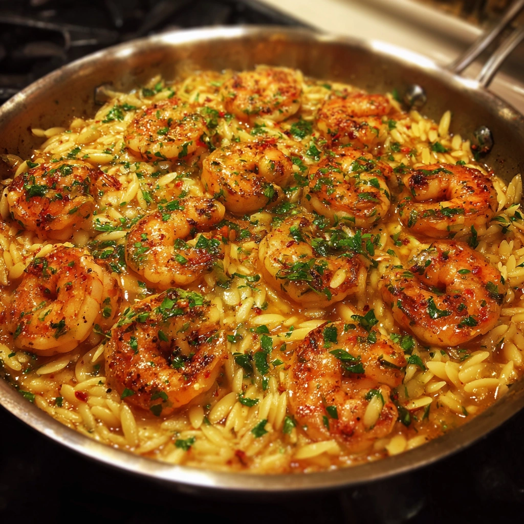 Garlic Butter Shrimp and Orzo Skillet