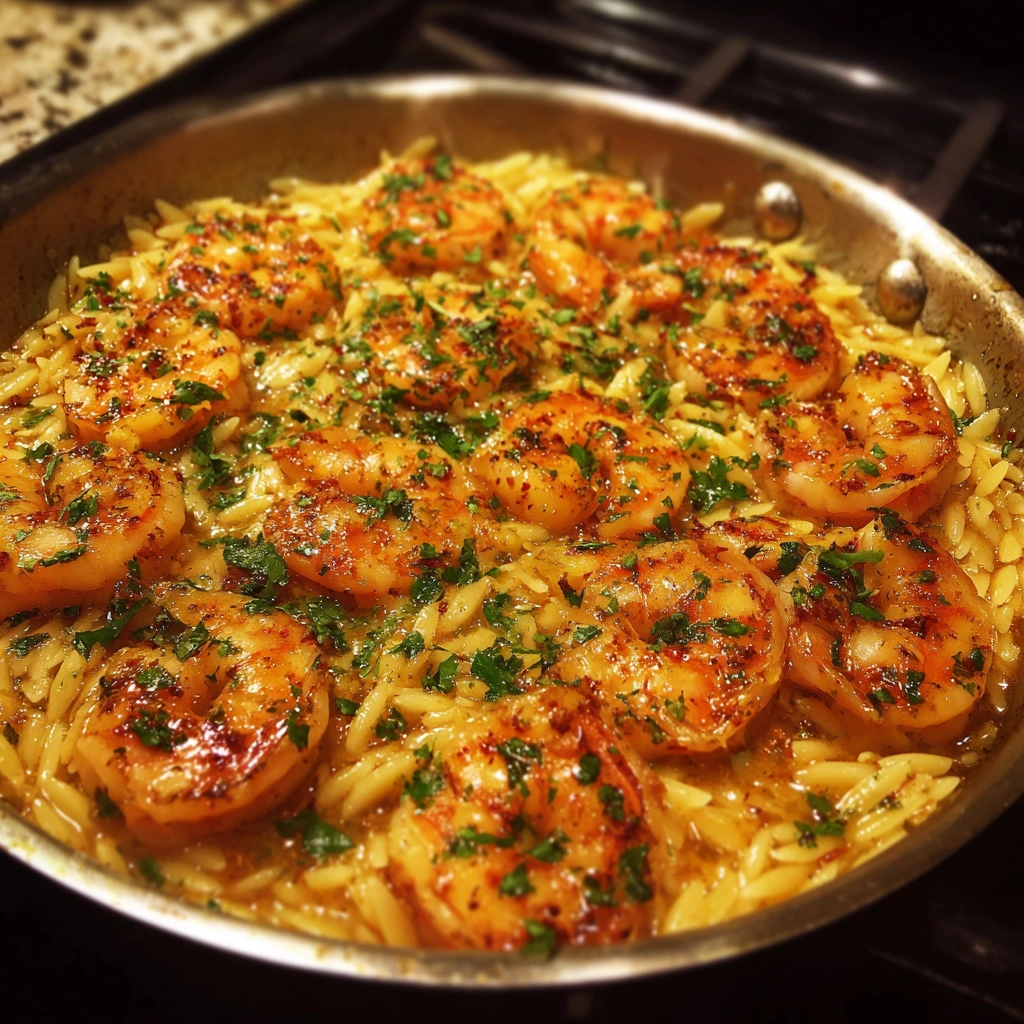 Garlic Butter Shrimp and Orzo Skillet
