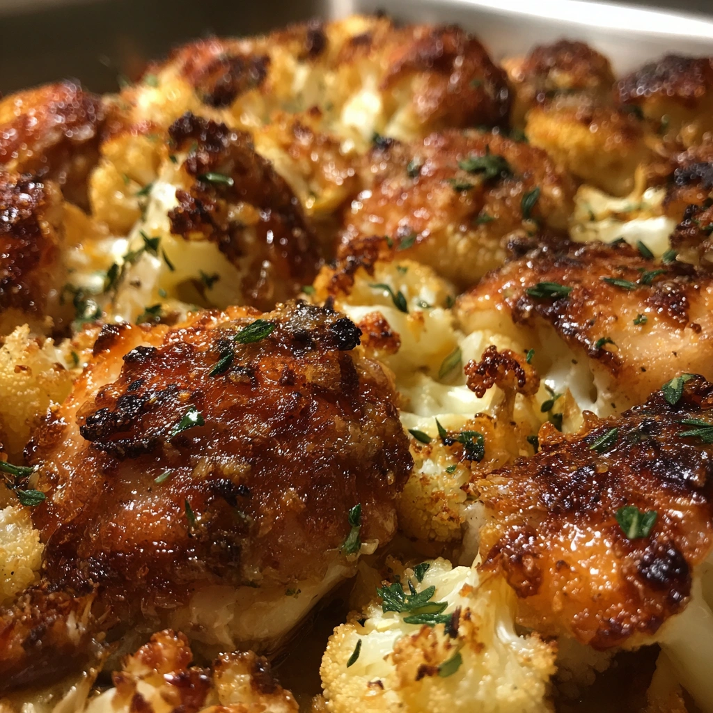Garlic Parmesan Roasted Cauliflower & Chicken