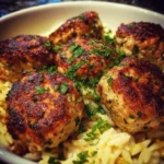 Greek Chicken Meatballs with Zesty Lemon Orzo