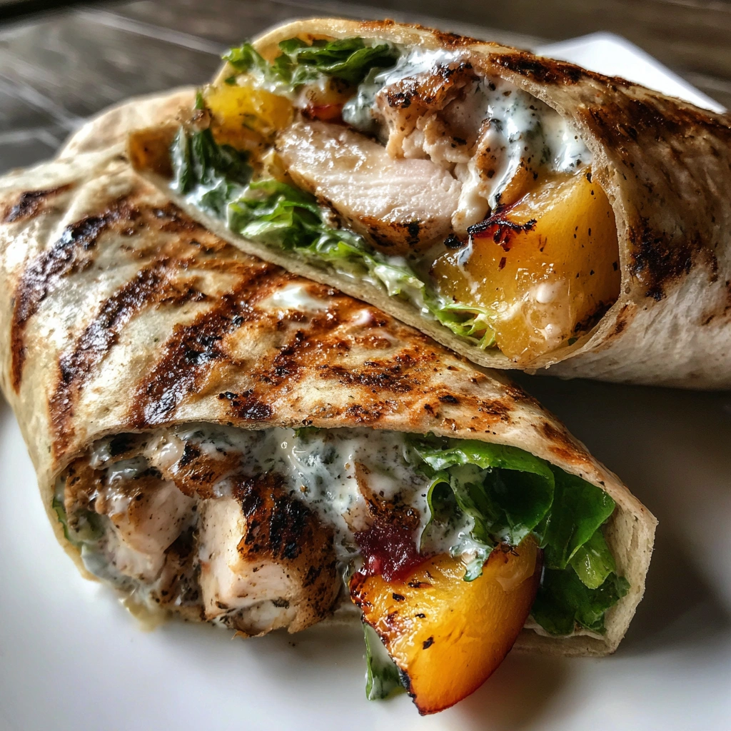 Grilled Chicken Peach Caesar Wraps