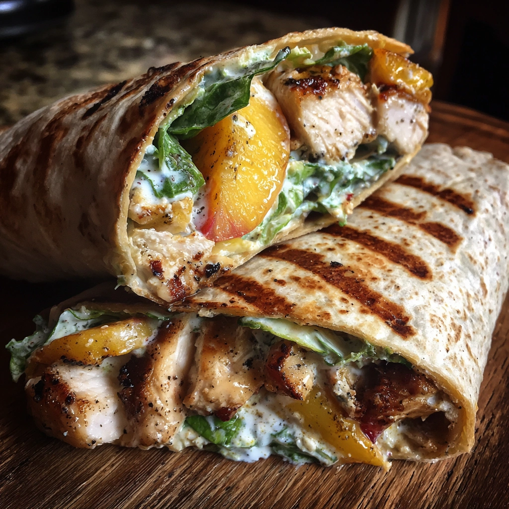 Grilled Chicken Peach Caesar Wraps
