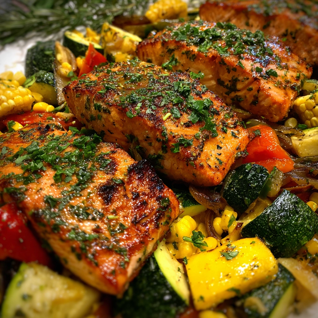 Grilled Lemon Herb Salmon with Summer Vegetables