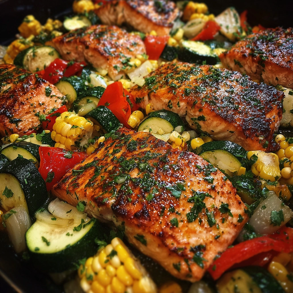 Grilled Lemon Herb Salmon with Summer Vegetables