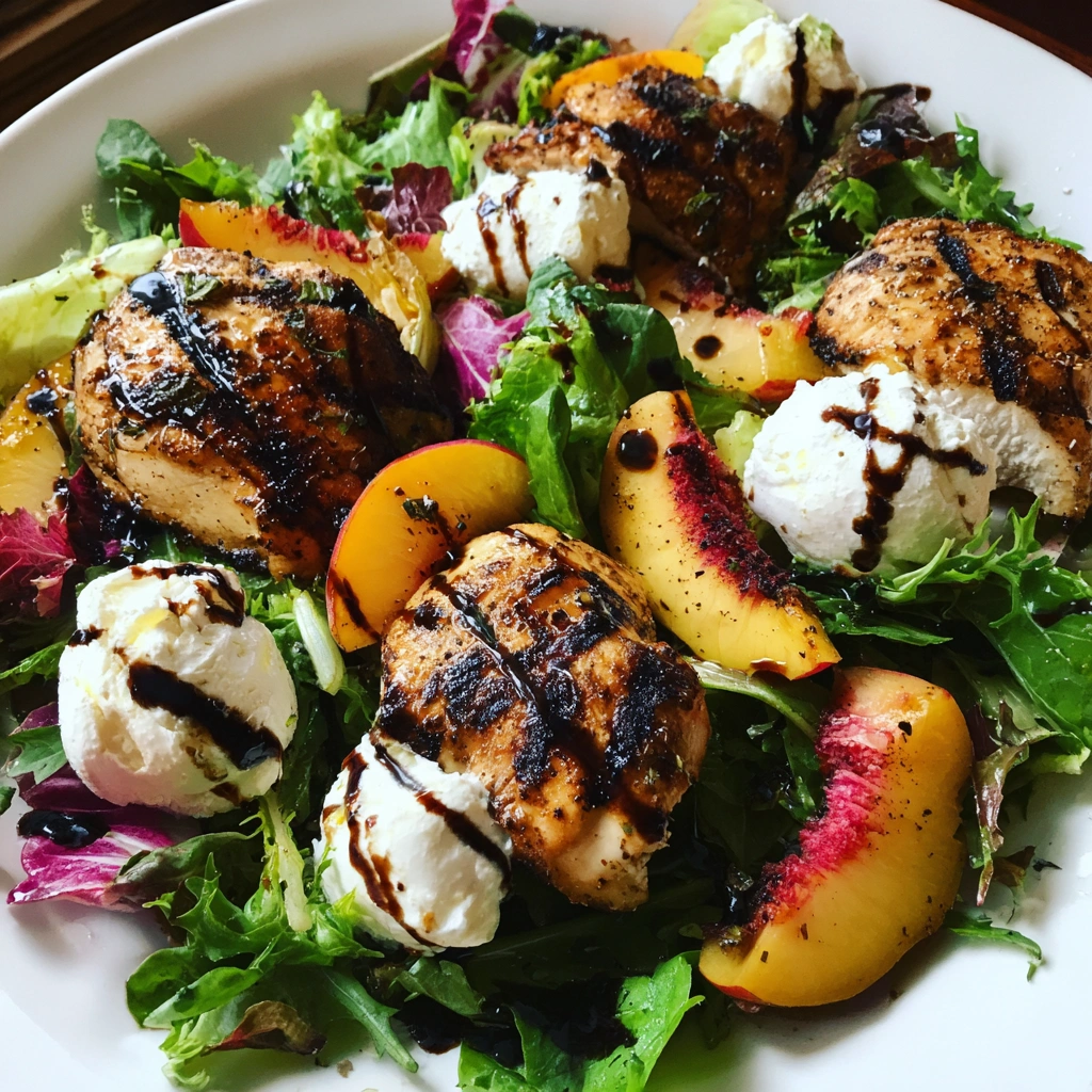 Grilled Peach and Burrata Chicken Salad