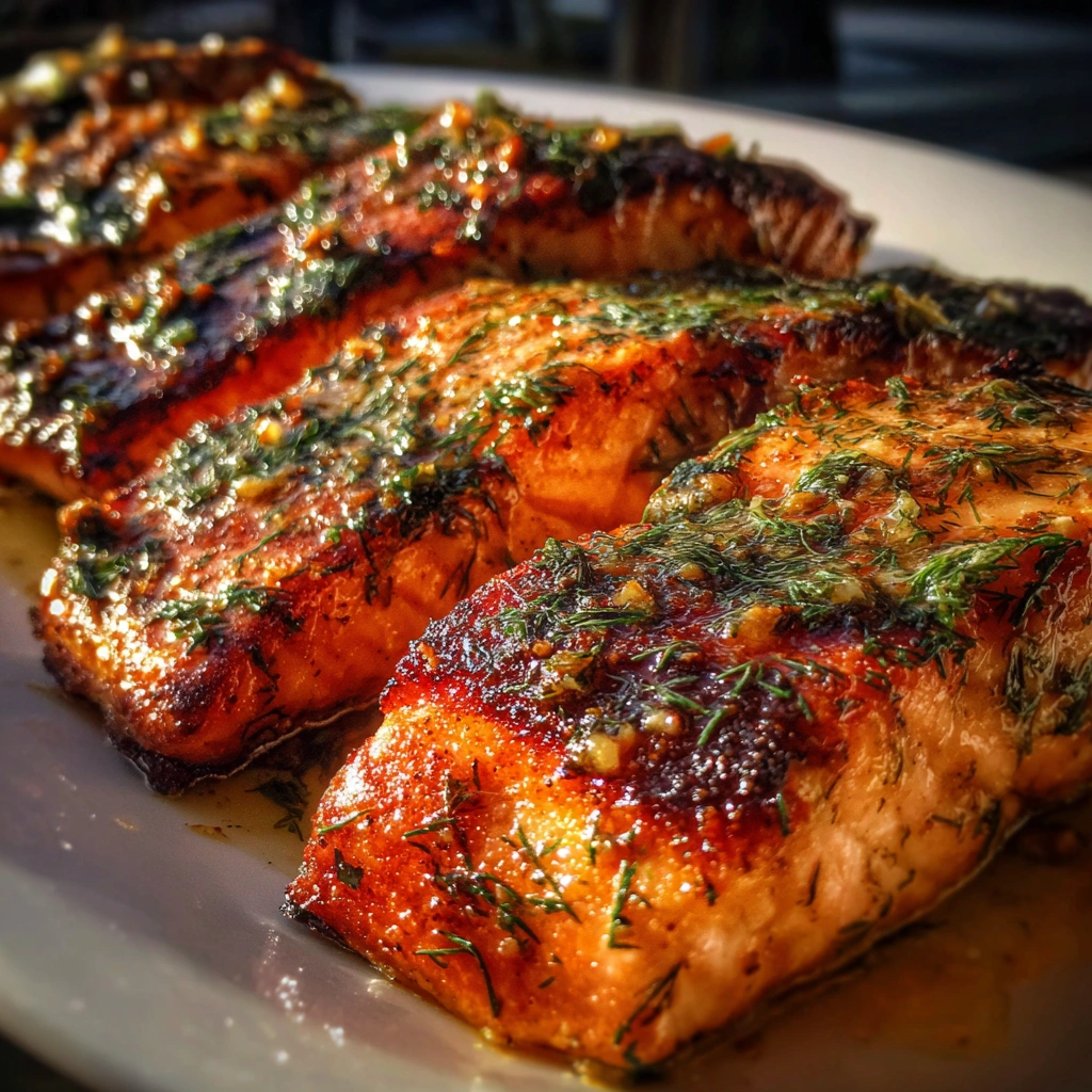 Grilled Salmon with Lemon Dill Butter Sauce