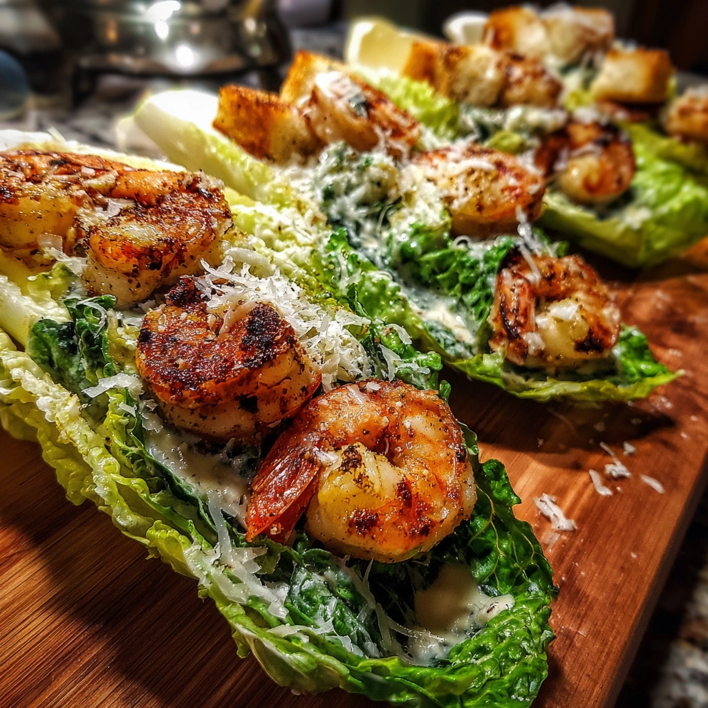 Grilled Shrimp Caesar Lettuce Boats