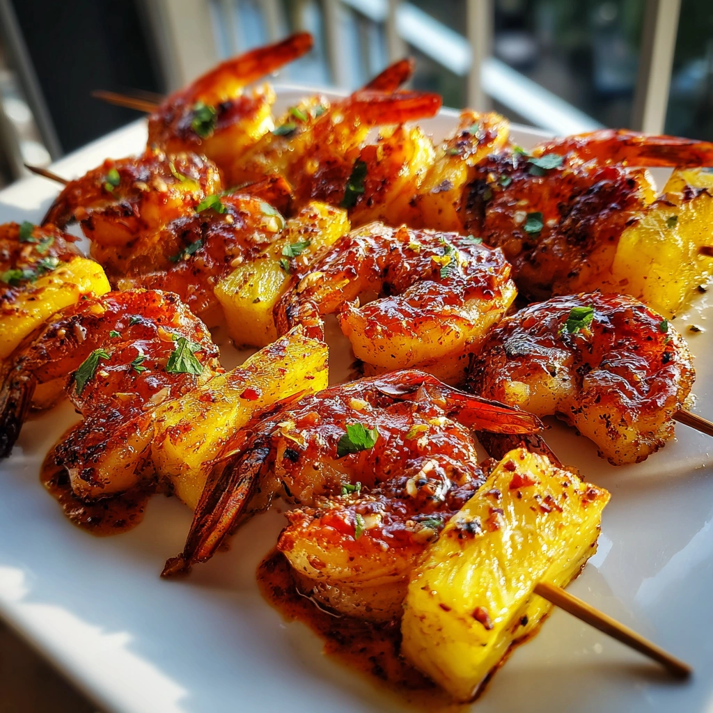 Grilled Shrimp and Pineapple Skewers with Chili Glaze