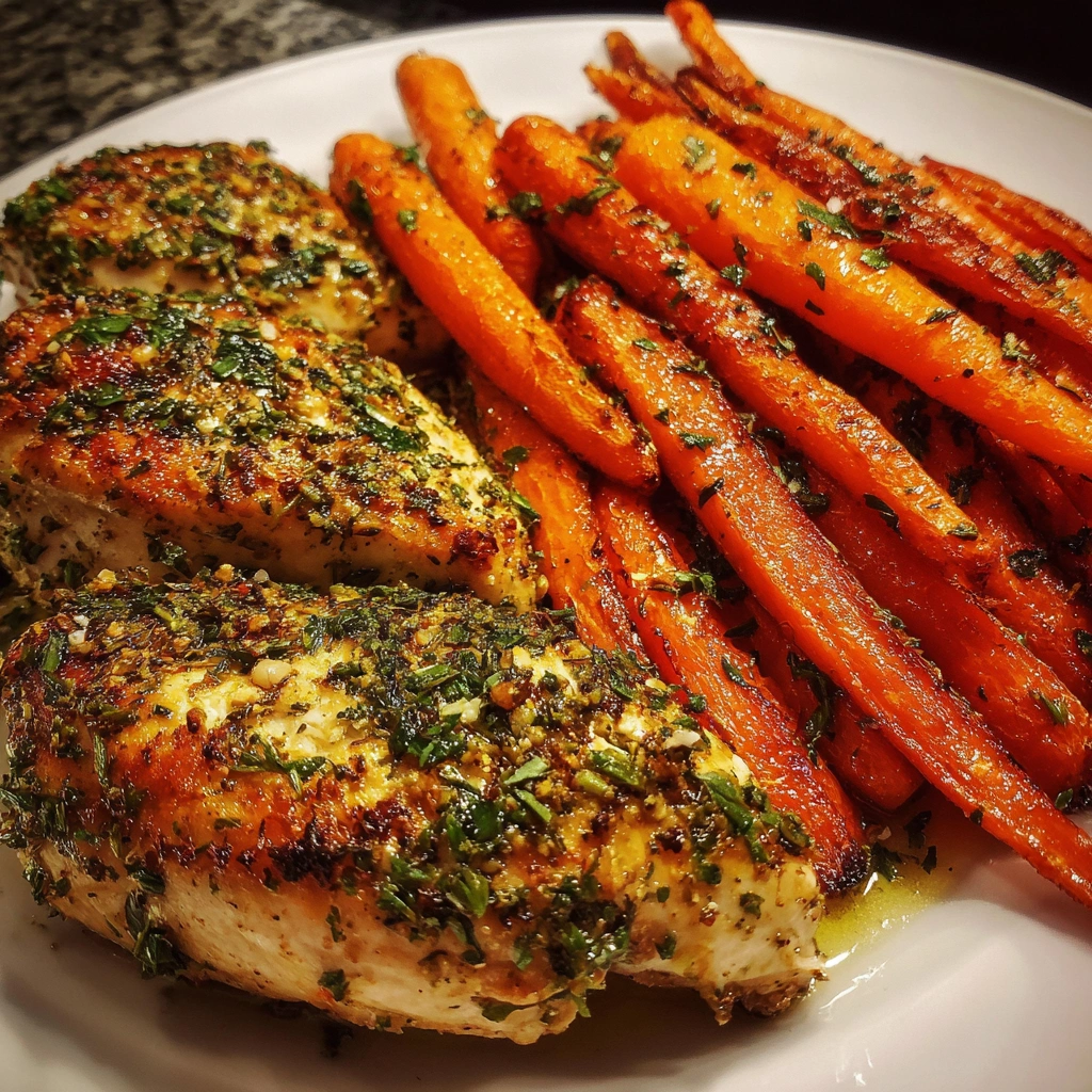 Herb-Crusted Chicken with Roasted Carrots